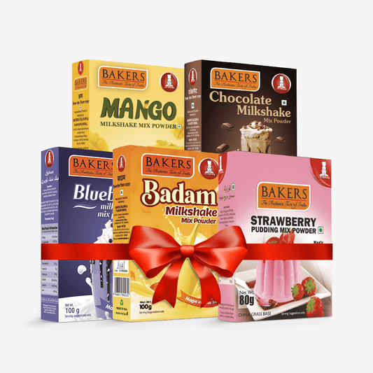 BAKERS Milkshake Mix Powder Pack of 5 STRAWBERRY + MANGO + CHOCOLATE + BADAM + BLUEBERRY - Pluugin Store