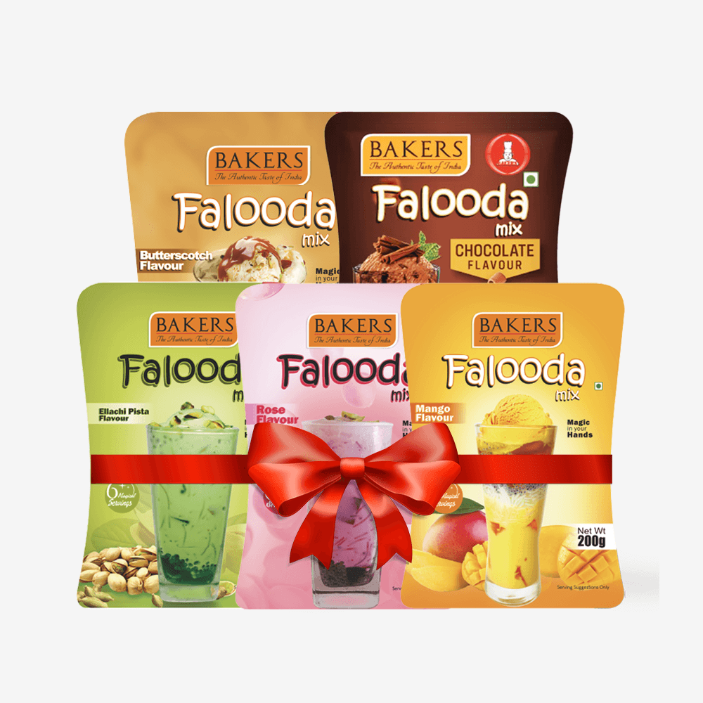 BAKERS Falooda Mix Powder ROSE, MANGO, ELAICHI PISTA, B/S, CHOCO Pack of 5 (200 gm) - Pluugin Store