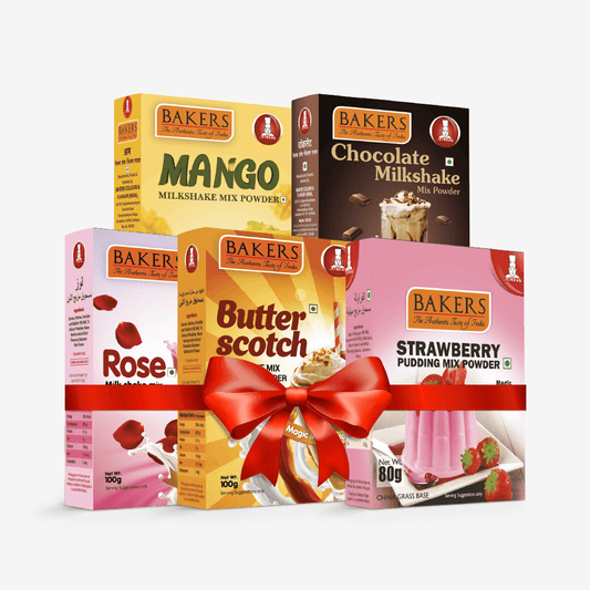 BAKERS Milkshake Mix Powder Pack of 5 STRAWBERRY + MANGO + CHOCOLATE + BUTTERSCOTCH + ROSE - Pluugin Store