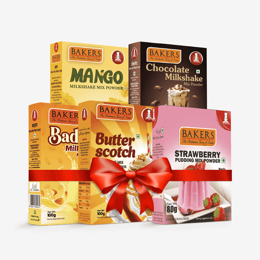 BAKERS Milkshake Mix Powder Pack of 5 STRAWBERRY + MANGO + CHOCOLATE + BUTTERSCOTCH + BADAM - Pluugin Store
