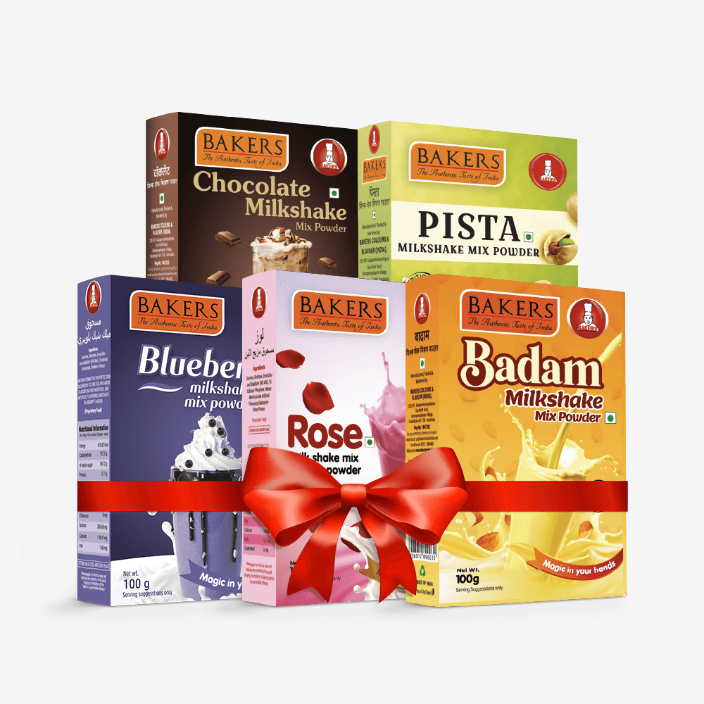 BAKERS Milkshake Mix Powder Pack of 5 PISTA + CHOCOLATE + BADAM + BLUEBERRY + ROSE - Pluugin Store
