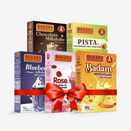 BAKERS Milkshake Mix Powder Pack of 5 PISTA + CHOCOLATE + BADAM + BLUEBERRY + ROSE - Pluugin Store