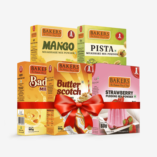 BAKERS Milkshake Mix Powder Pack of 5 STRAWBERRY + MANGO + PISTA + BUTTERSCOTCH + BADAM - Pluugin Store