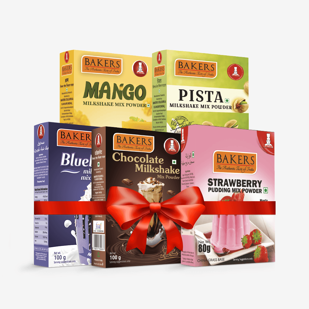 BAKERS Milkshake Mix Powder Pack of 5 STRAWBERRY + MANGO + PISTA + CHOCOLATE + BLUEBERRY - Pluugin Store