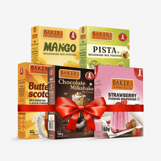 BAKERS Milkshake Mix Powder Pack of 5 STRAWBERRY + MANGO + PISTA + CHOCOLATE + BUTTERSCOTCH - Pluugin Store