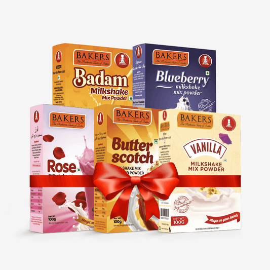 BAKERS Milkshake Mix Powder Pack of 5 VANILLA + BUTTERSCOTCH + BADAM + BLUEBERRY + ROSE - Pluugin Store