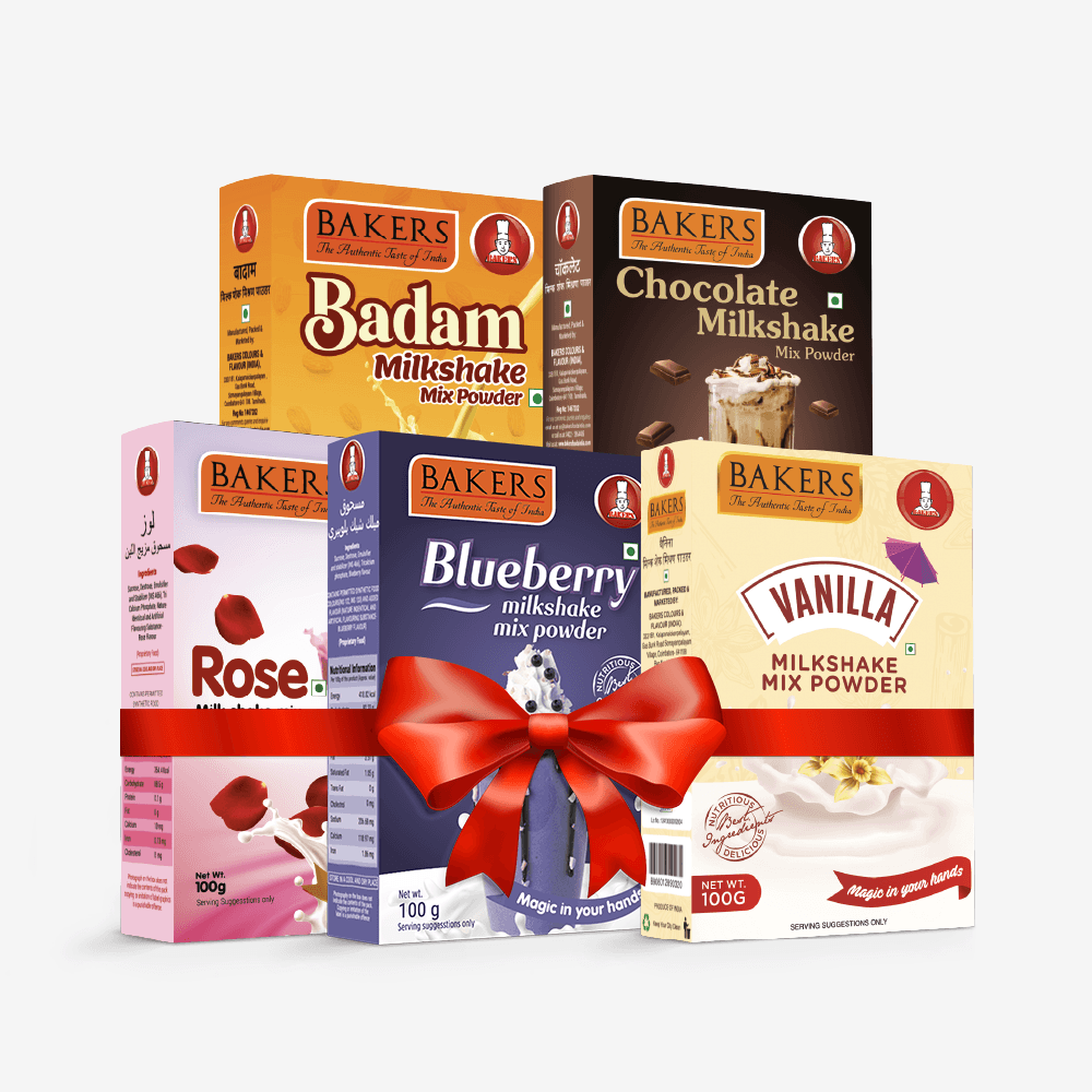 BAKERS Milkshake Mix Powder Pack of 5 VANILLA + CHOCOLATE + BADAM + BLUEBERRY + ROSE - Pluugin Store