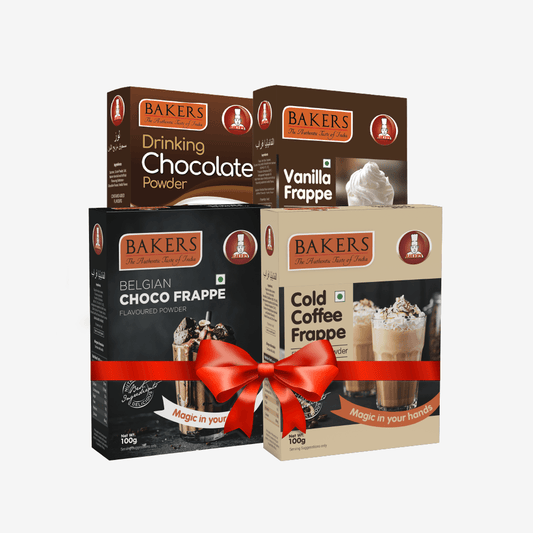 BAKERS Belgian Choco + Cold Coffe + Drinking Choco + Vanilla Frappe Powder Pack of 4 - Pluugin Store