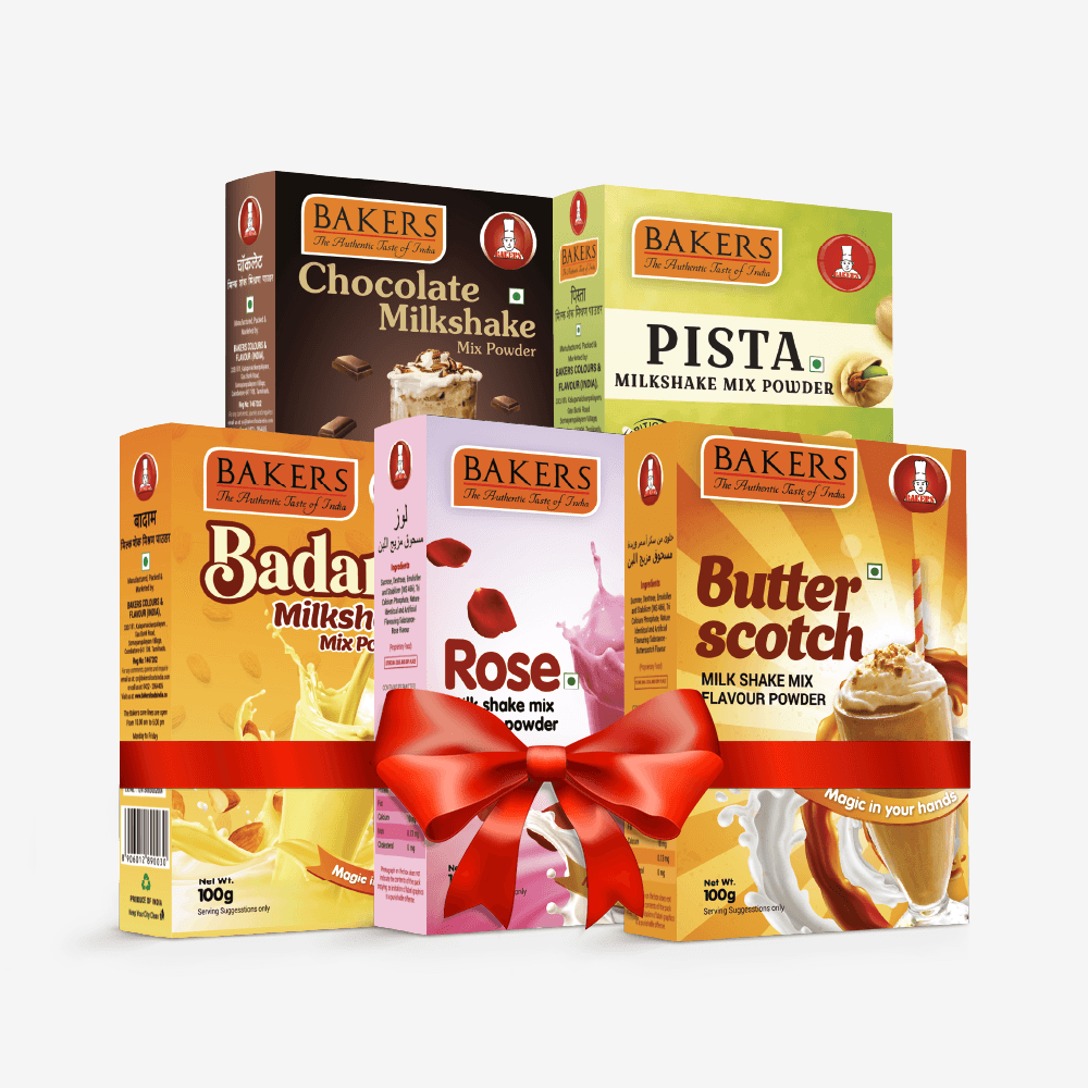 BAKERS Milkshake Mix Powder Pack of 5 PISTA + CHOCOLATE + BUTTERSCOTCH + BADAM + ROSE - Pluugin Store