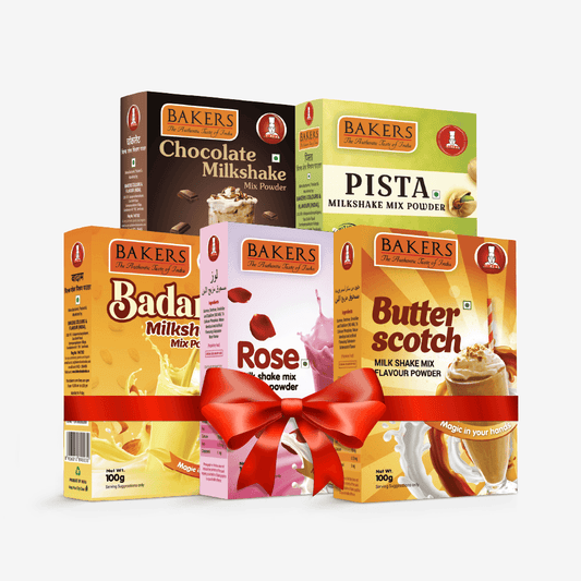 BAKERS Milkshake Mix Powder Pack of 5 PISTA + CHOCOLATE + BUTTERSCOTCH + BADAM + ROSE - Pluugin Store