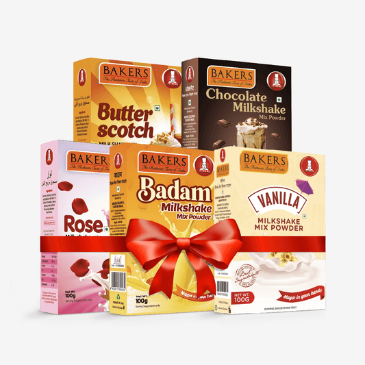 BAKERS Milkshake Mix Powder Pack of 5 VANILLA + CHOCOLATE + BUTTERSCOTCH + BADAM + ROSE - Pluugin Store