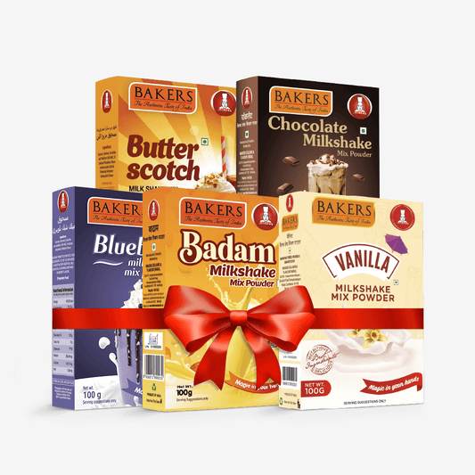 BAKERS Milkshake Mix Powder Pack of 5 VANILLA + CHOCOLATE + BUTTERSCOTCH + BADAM + BLUEBERRY - Pluugin Store