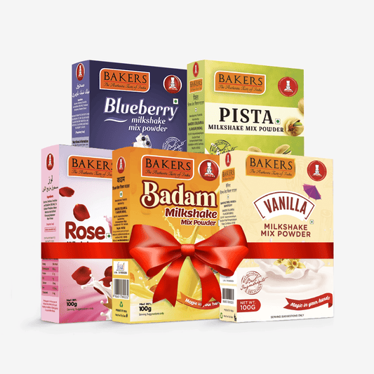 BAKERS Milkshake Mix Powder Pack of 5 VANILLA + PISTA + BADAM + BLUEBERRY + ROSE - Pluugin Store