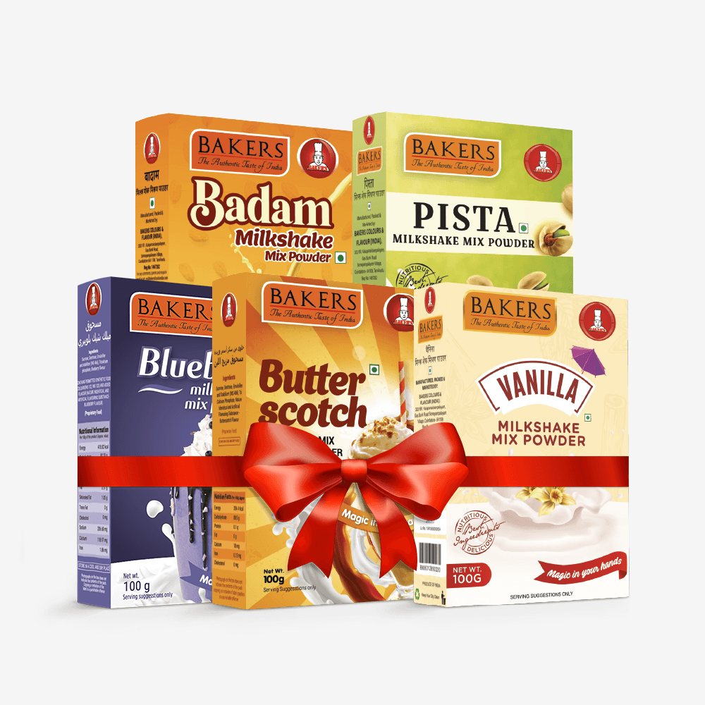 BAKERS Milkshake Mix Powder Pack of 5 VANILLA + PISTA + BUTTERSCOTCH + BADAM + BLUEBERRY - Pluugin Store