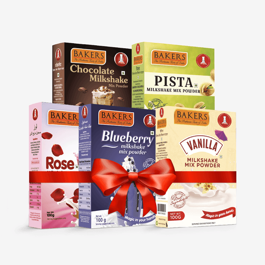 BAKERS Milkshake Mix Powder Pack of 5 VANILLA + PISTA + CHOCOLATE + BLUEBERRY + ROSE - Pluugin Store