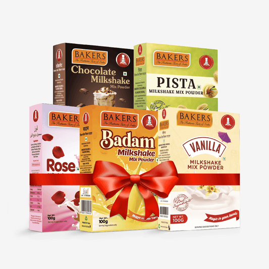 BAKERS Milkshake Mix Powder Pack of 5 VANILLA + PISTA + CHOCOLATE + BADAM + ROSE - Pluugin Store