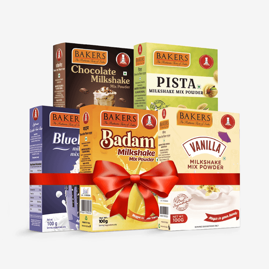 BAKERS Milkshake Mix Powder Pack of 5 VANILLA + PISTA + CHOCOLATE + BADAM + BLUEBERRY - Pluugin Store
