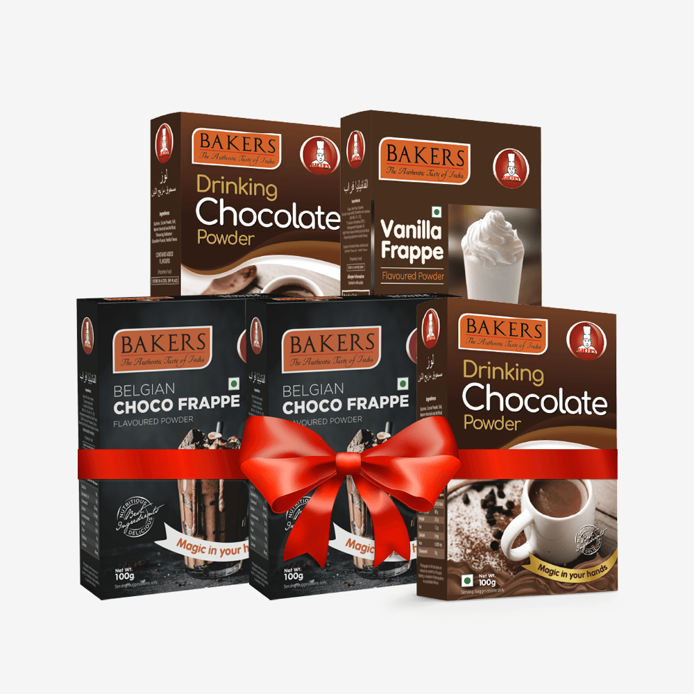 BAKERS 2 Drinking Choco + 2 Belgian Frappe + 1 Vanilla Frappe Powder Pack of 5 100gm - Pluugin Store