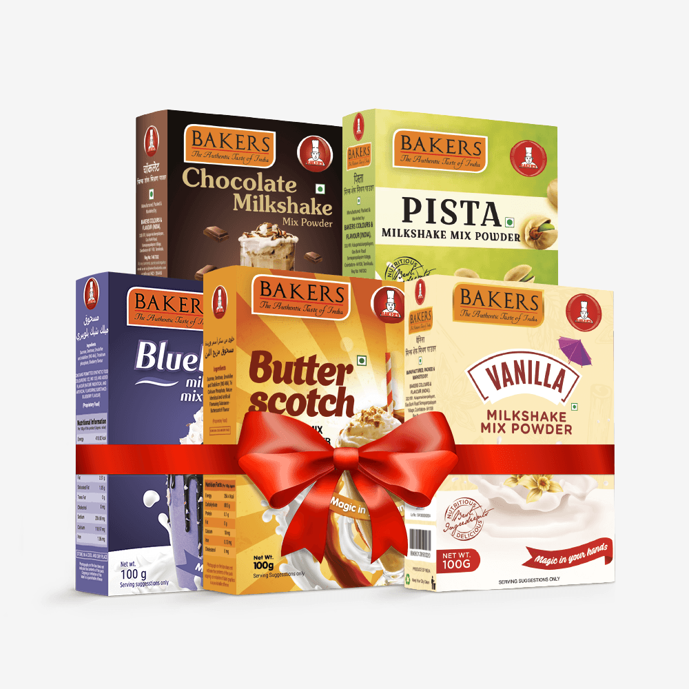 BAKERS Milkshake Mix Powder Pack of 5 VANILLA + PISTA + CHOCOLATE + BUTTERSCOTCH + BLUEBERRY - Pluugin Store