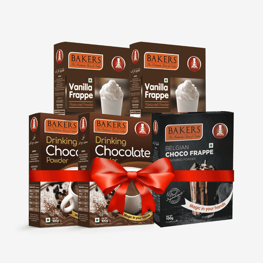 BAKERS 2 Drinking Choco + 2 Vanilla Frappe + 1 Belgian Frappe Powder Pack of 5 100gm - Pluugin Store