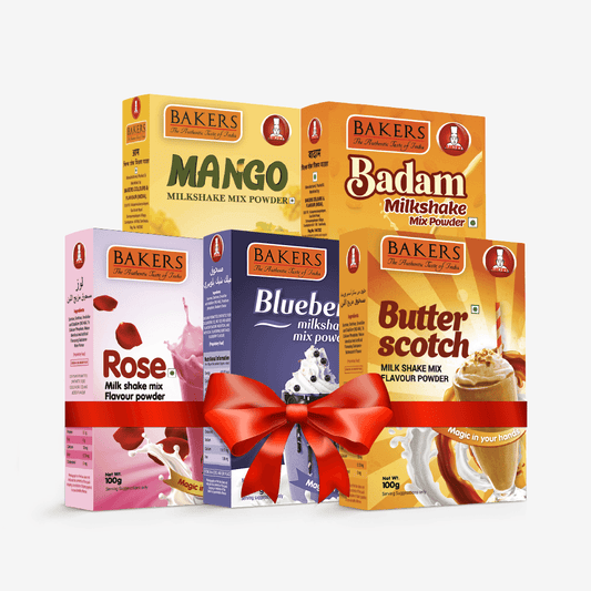 BAKERS Milkshake Mix Powder Pack of 5 MANGO + BUTTERSCOTCH + BADAM + BLUEBERRY + ROSE - Pluugin Store
