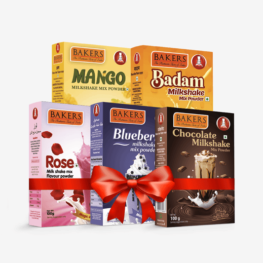 BAKERS Milkshake Mix Powder Pack of 5 MANGO + CHOCOLATE + BADAM + BLUEBERRY + ROSE - Pluugin Store
