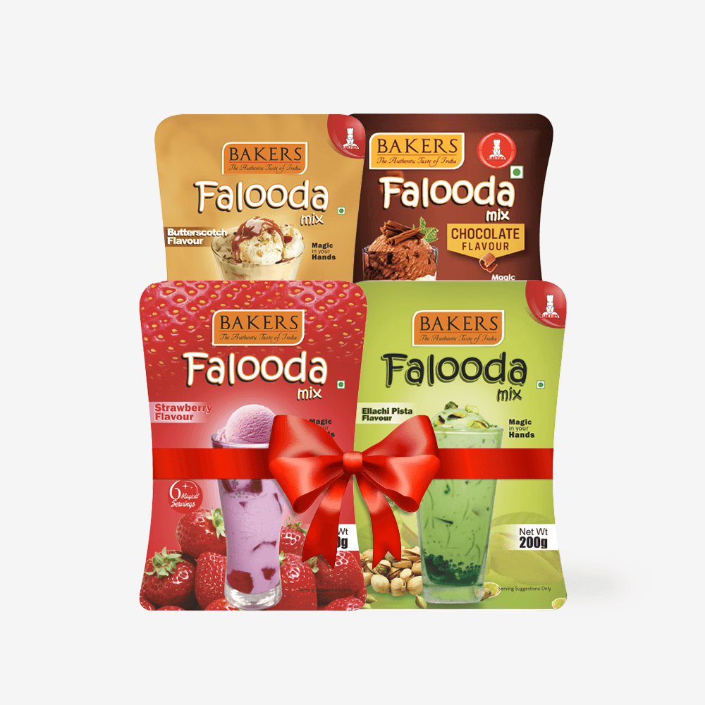 BAKERS Falooda Mix Powder Strawberry+ Butterscotch + Chocolate + Pista Flavour (200 gm) Pack of 4 - Pluugin Store