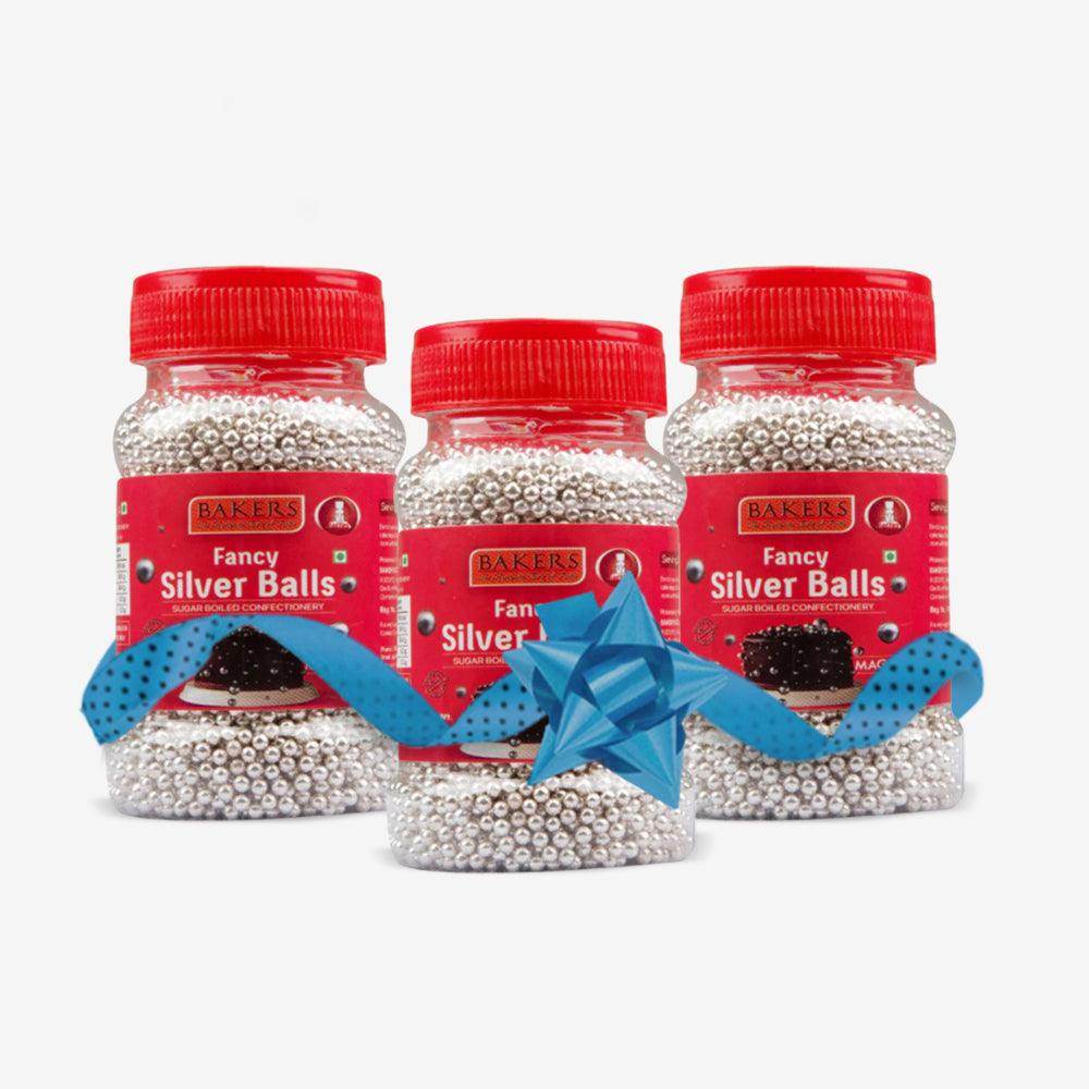 BAKERS Sprinklers Silver Balls Edible Silver Coated Granules Pack of 3 (80 gm x 3) - Pluugin Store