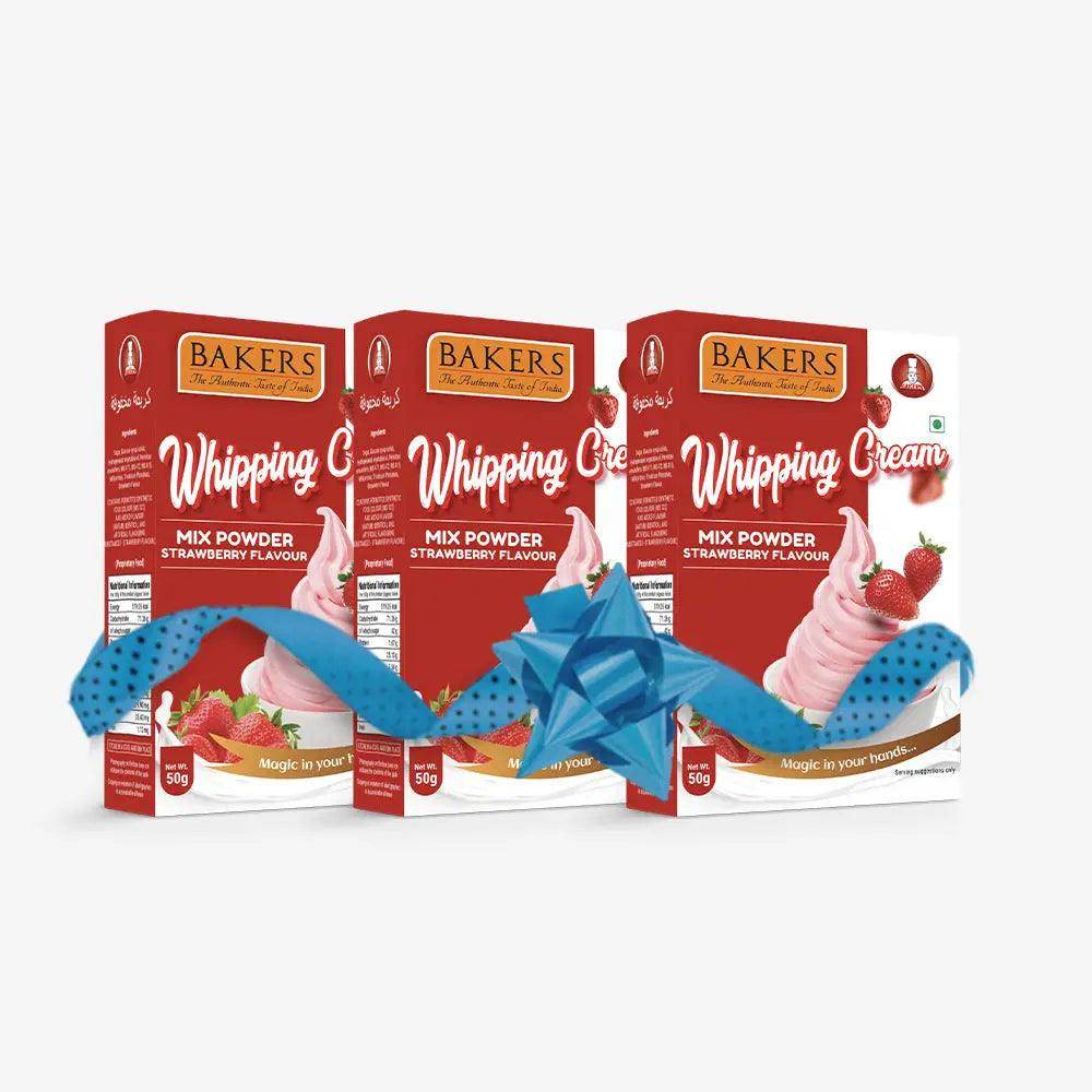 BAKERS Whipping Cream Strawberry Flavour 100% Veg for Cakes, Muffins, Cupcakes Pack of 3 (50 gm x 3) - Pluugin Store