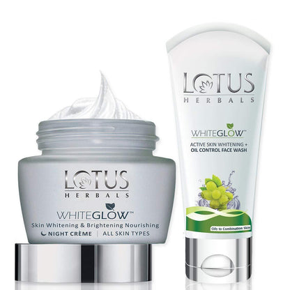 Lotus Herbals Whiteglow Skin Whitening & Brightening Nourishing Night Cream 60g With Oil Control Face Wash 50ml - Global Plugin