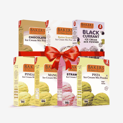 BAKERS Ice Cream Mix Powder - Black Currant + Butter Scotch + Chocolate + Pineapple + Pista + Strawberry + Mango  Pack of 7 Pluugin Store