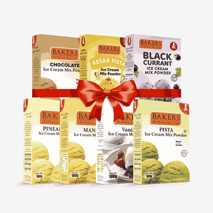 BAKERS Ice Cream Mix Powder - Black Currant + Chocolate + Kesar Pista + Pineapple + Pista + Vanilla + Mango  Pack of 7 Pluugin Store