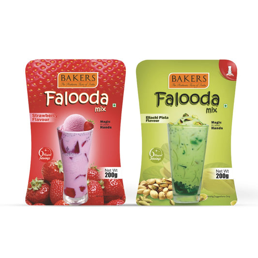 BAKERS Falooda Mix Powder Strawberry+ Elachi Pista Flavour (200 gm x 2)