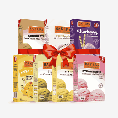 BAKERS Ice Cream Mix Powder - Blueberry + Butter Scotch + Chocolate + Kesar Pista + Pista + Strawberry + Mango  Pack of 7 Pluugin Store