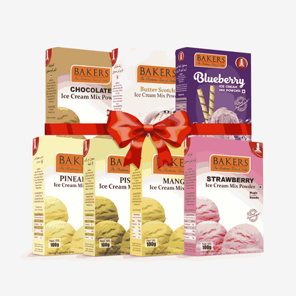 BAKERS Ice Cream Mix Powder - Blueberry + Butter Scotch + Chocolate + Pineapple + Pista + Strawberry + Mango  Pack of 7 Pluugin Store