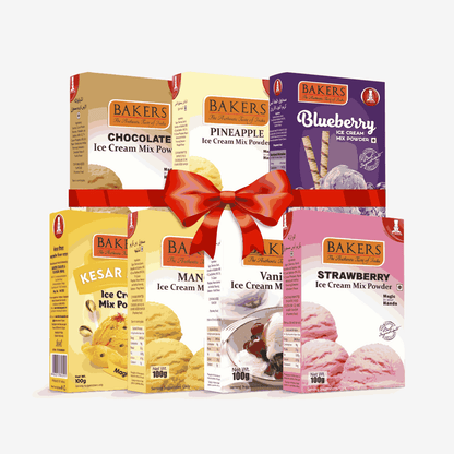 BAKERS Ice Cream Mix Powder - Blueberry + Chocolate + Kesar Pista + Pineapple + Strawberry + Vanilla + Mango  Pack of 7 Pluugin Store