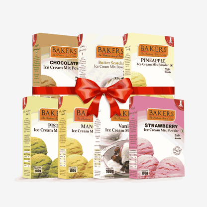 BAKERS Ice Cream Mix Powder - Butter Scotch + Chocolate + Pineapple + Pista + Strawberry + Vanilla + Mango  Pack of 7 Pluugin Store