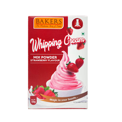 BAKERS Whipping Cream Strawberry Flavour 100% Veg for Cakes, Muffins, Cupcakes Pack of 3 (50 gm x 3) - Global Plugin