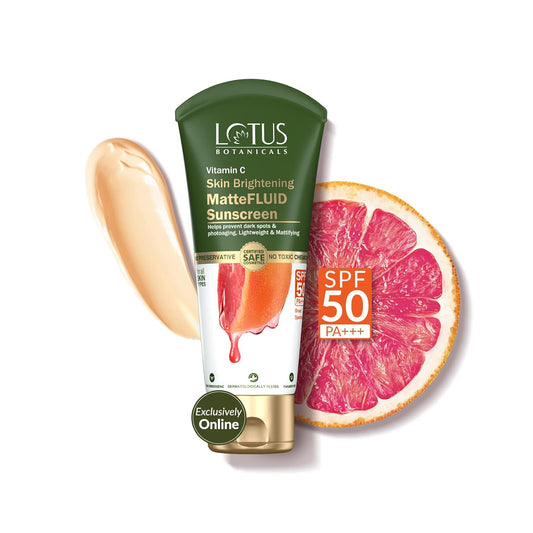 Lotus Botanicals Vitamin C Matte Fluid Sunscreen | Sun Protect & Skin Brightening | SPF 50 | PA+++ | 300x Vitamin C | For All Skin Types | 75g