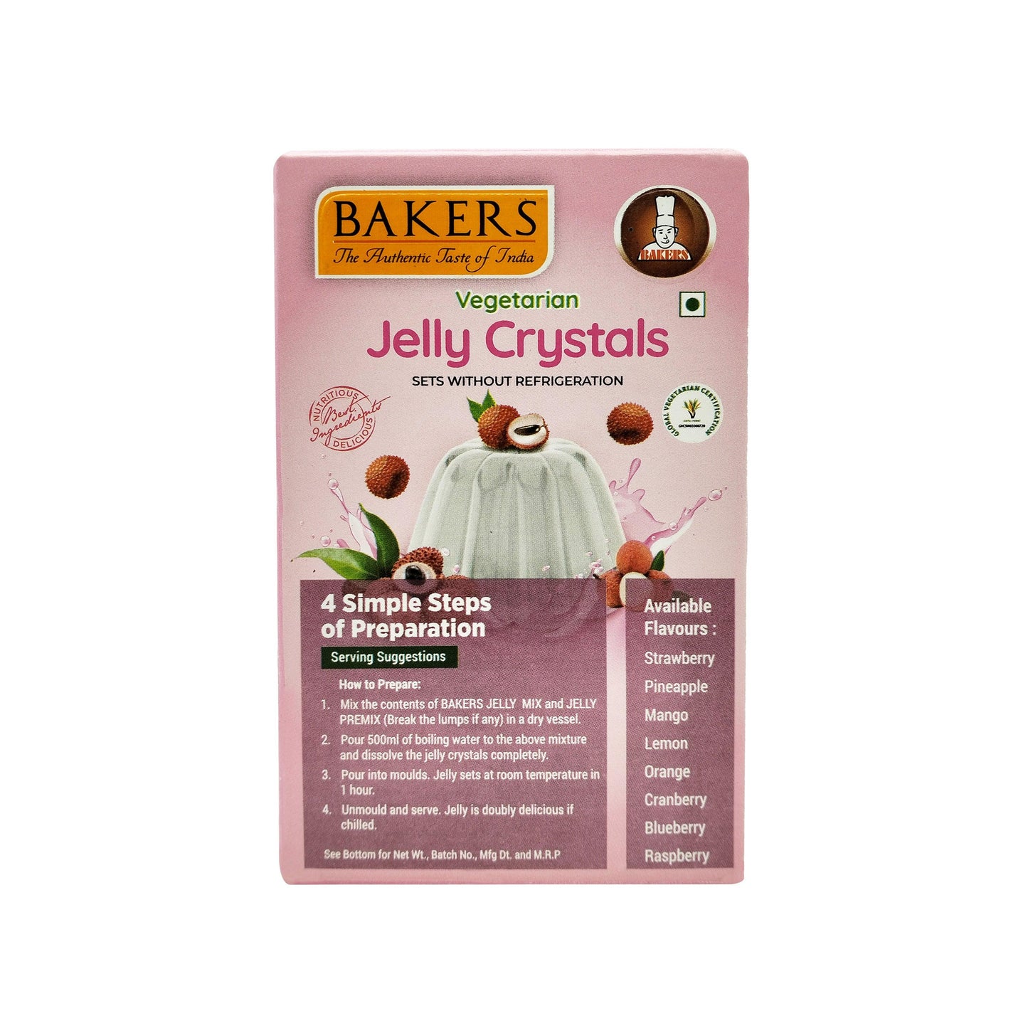 BAKERS Jelly Crystals Litchi Flavour  Pack of 3 (90 gm x 3)