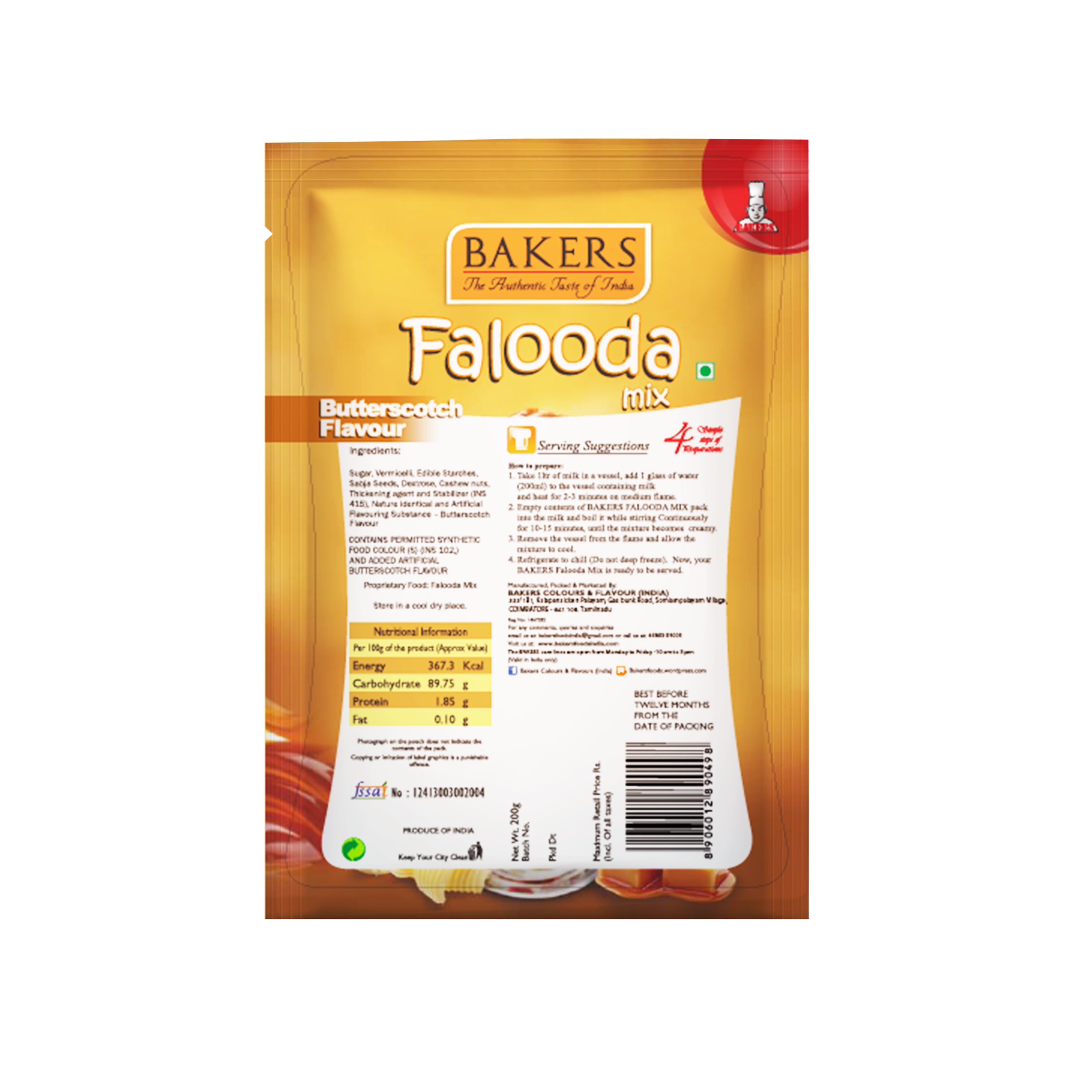 BAKERS Falooda Mix Powder Butterscotch Flavour Pack of 3 (200 gm x 3) - Global Plugin