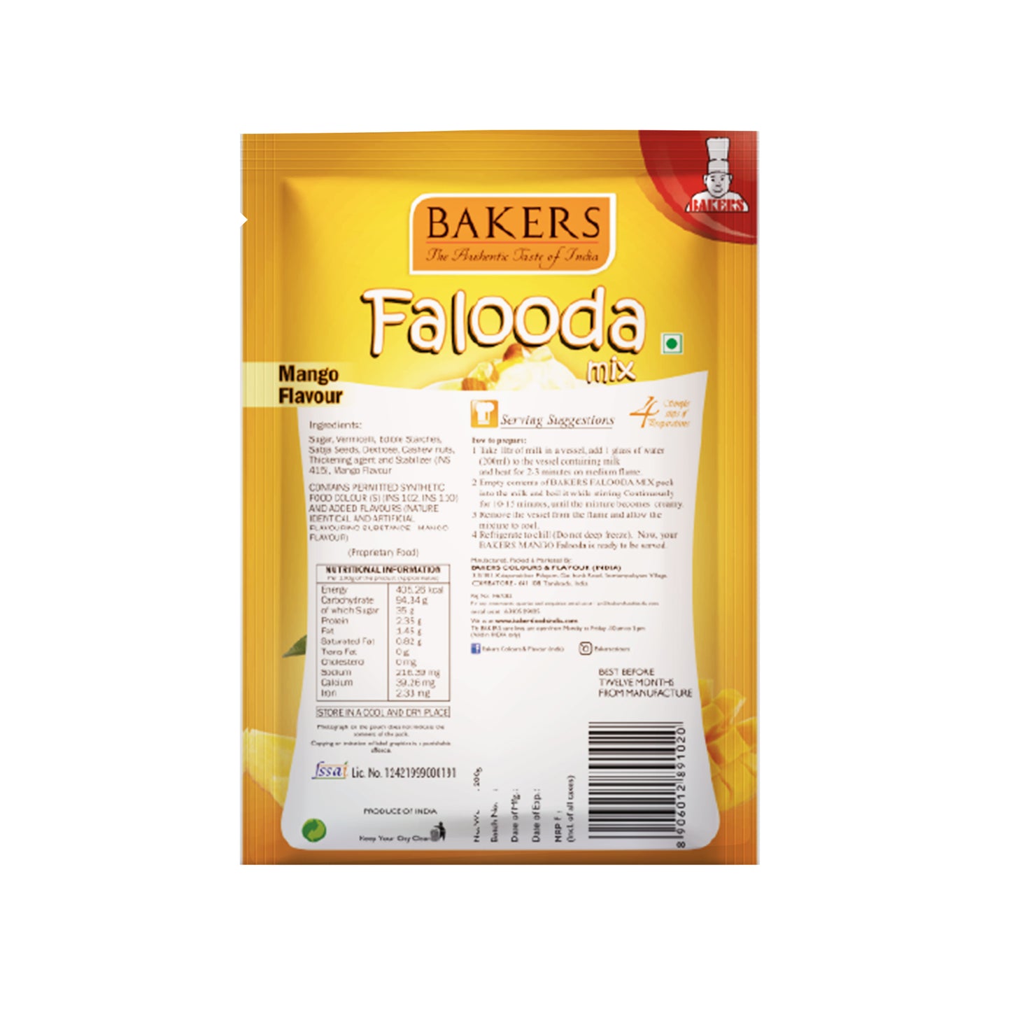 BAKERS Falooda Mix Powder Mango Flavour Pack of 3 (200 gm x 3) - Global Plugin