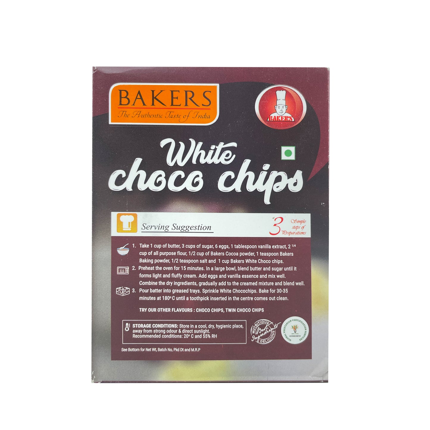 BAKERS White Choco Chips 100% Veg Pack of 3 (100 gm x 3) - Global Plugin