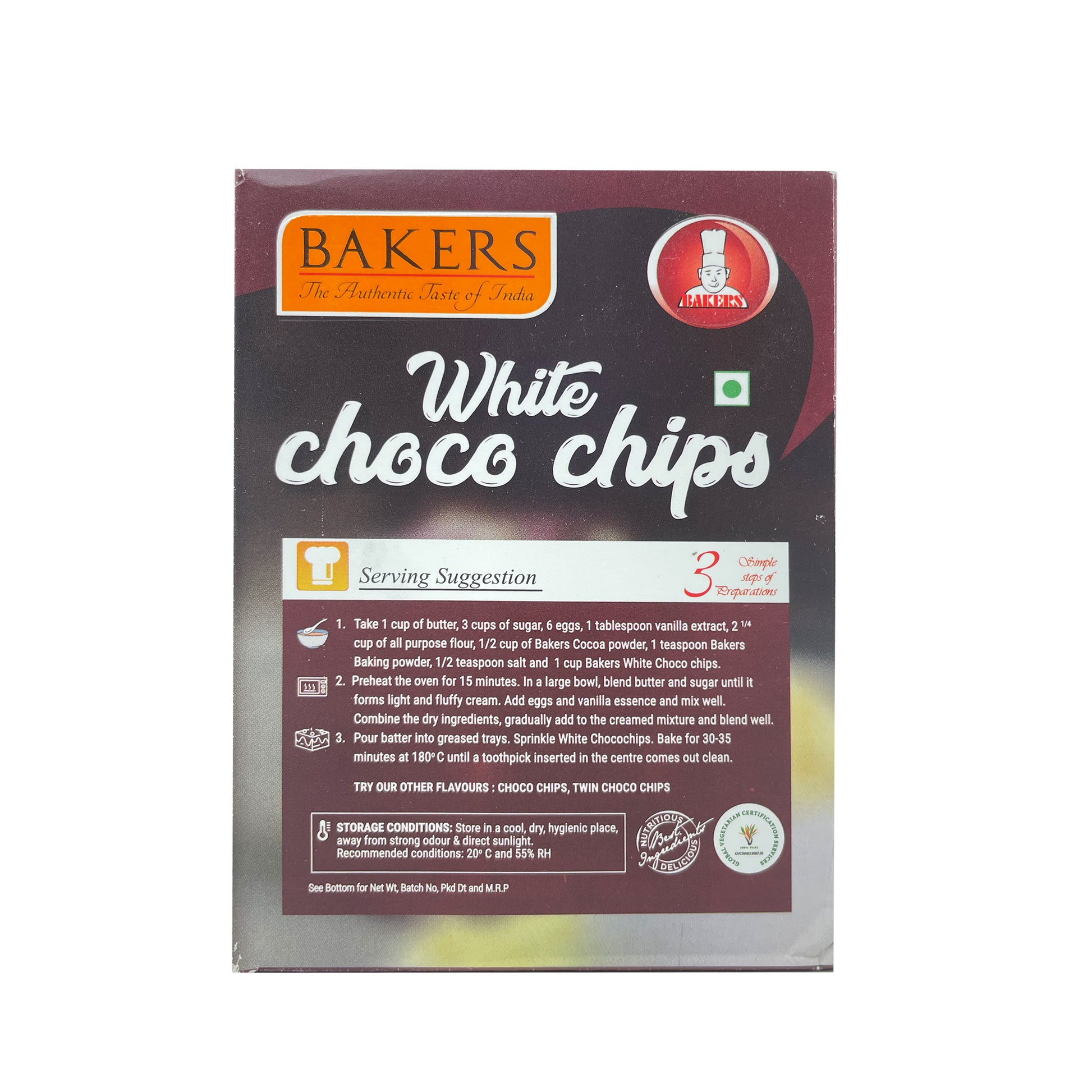 BAKERS White Choco Chips 100% Veg Pack of 3 (100 gm x 3) - Global Plugin