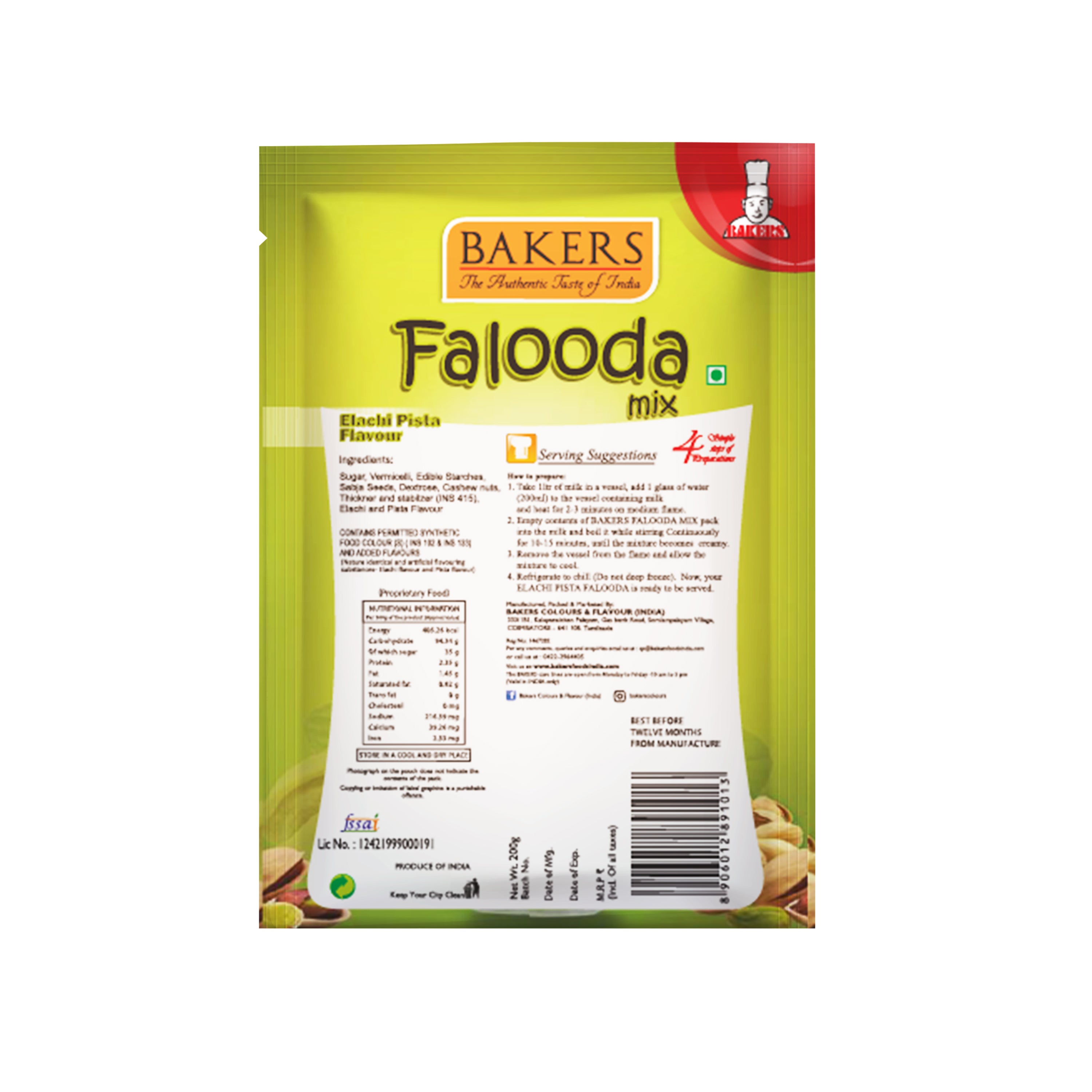 BAKERS Falooda Mix Powder Elachi Pista Flavour Pack of 3 (200 gm x 3) - Global Plugin