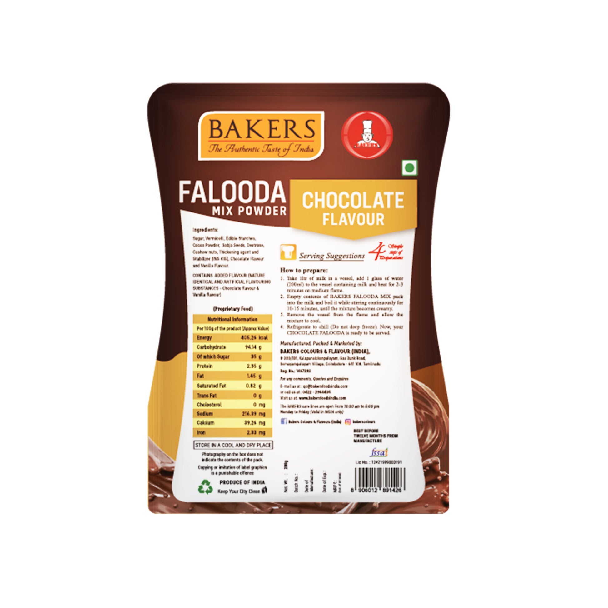 BAKERS Falooda Mix Powder Chocolate Flavour Pack of 3 (200 gm x 3) - Global Plugin