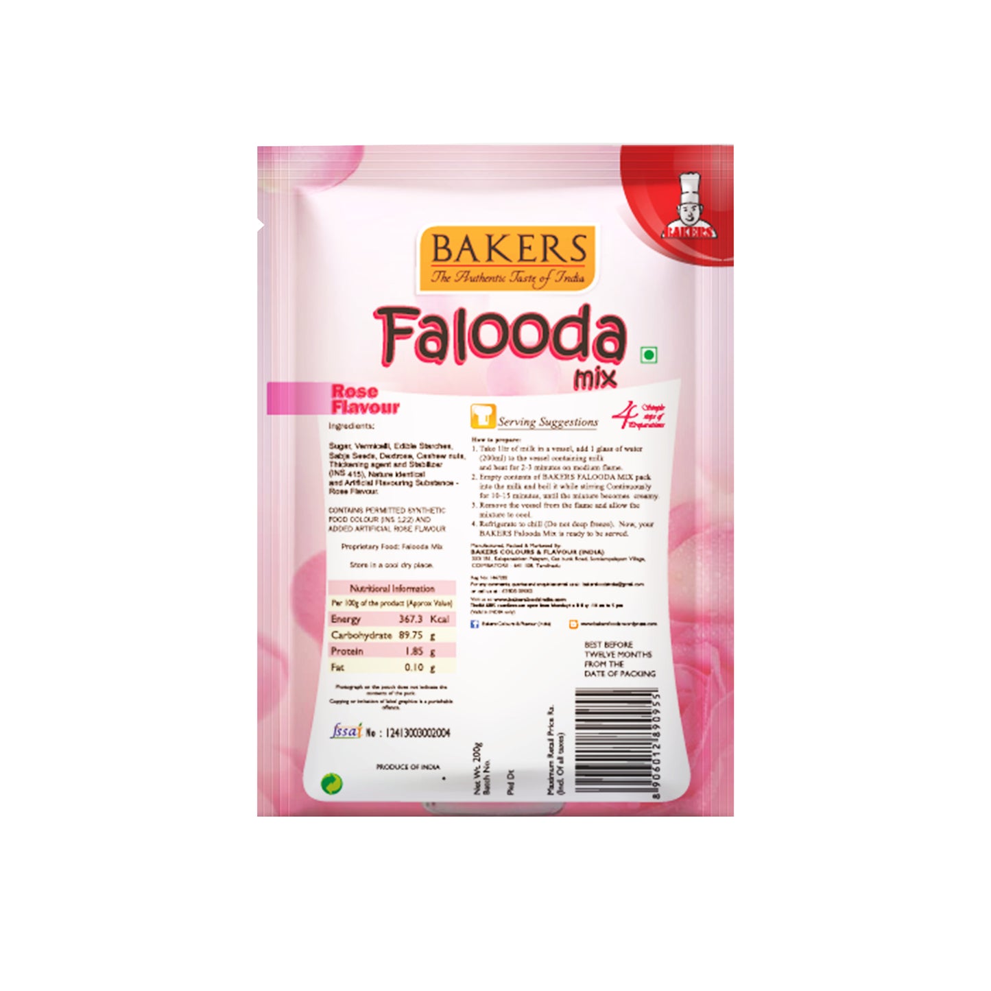 BAKERS Falooda Mix Powder Rose Flavour Pack of 3 (200 gm x 3) - Global Plugin