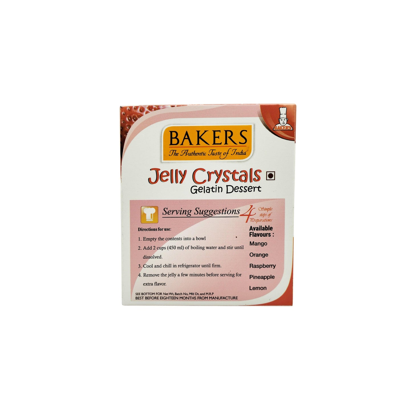 BAKERS Jelly Crystals (Gelatin Dessert) Strawberry Flavour Pack of 3 (85 gm x 3)