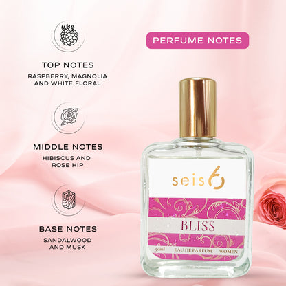 Bliss by Seis6 | Luxury Eau de Parfum for Women | 50 ML EDP| Notes of Raspberry, Magnolia & Sandalwood | Long-Lasting Fragrance | No Harsh Alcohols | Safe for All Skin Types | Suited for Every Occasion | Perfect Gifting Option Pluugin Store