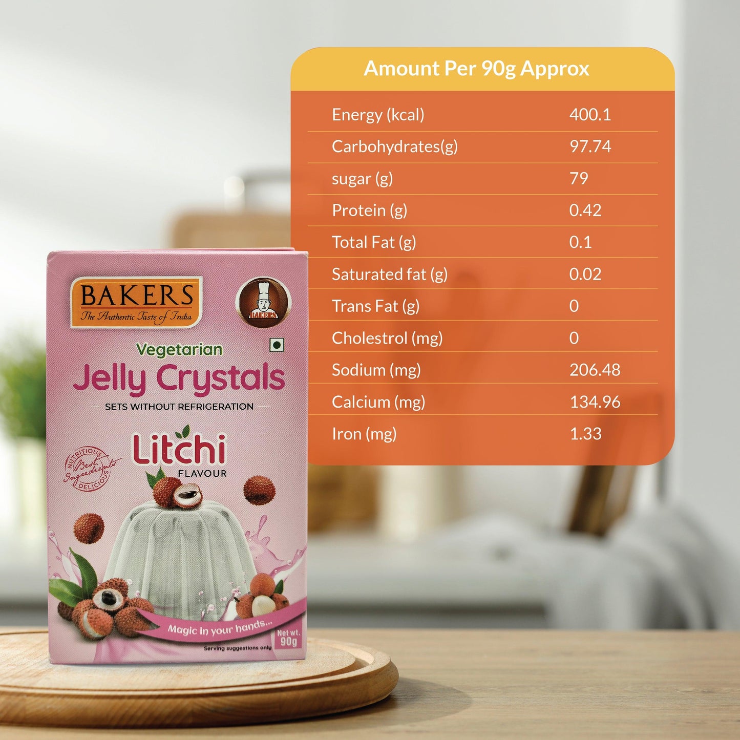 BAKERS Jelly Crystals Litchi Flavour  Pack of 3 (90 gm x 3)